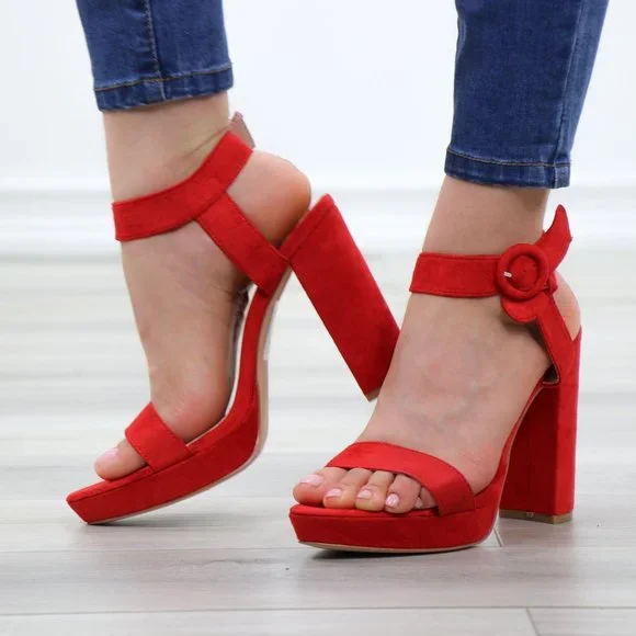 Faux Suede Red Platform Open Pointy Toe High Heels - Picture 11 of 14
